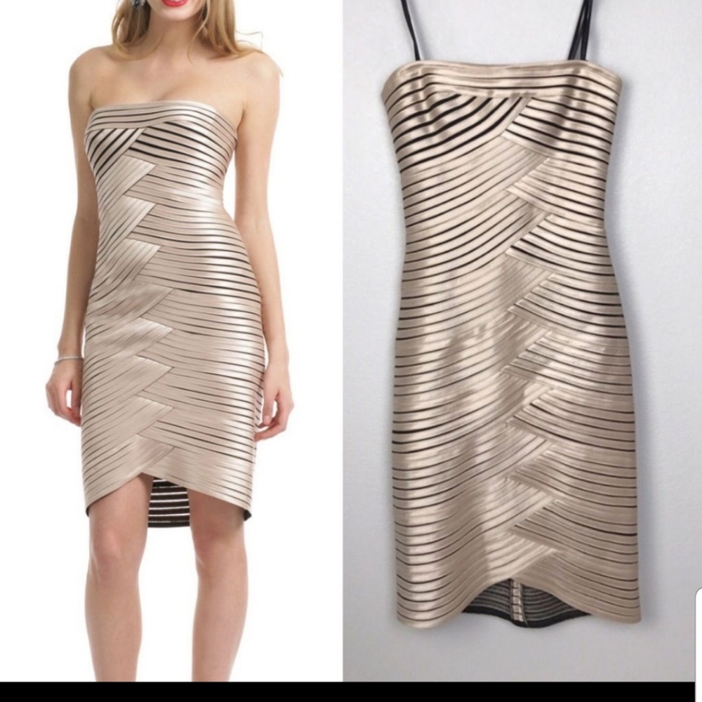BCBGMAXAZRIA Champagne Satin Beverly Dress
